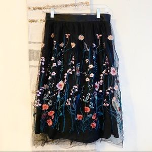 H&M Floral Overlay Tulle Midi Skirt Lined Zip 8